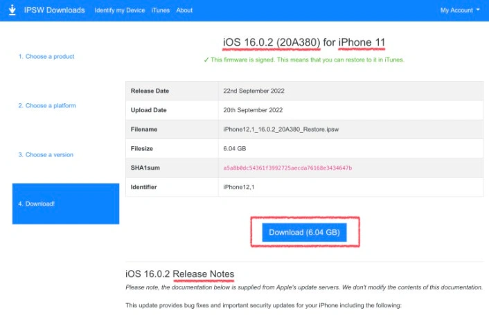 iOS 26 IPSW 확인