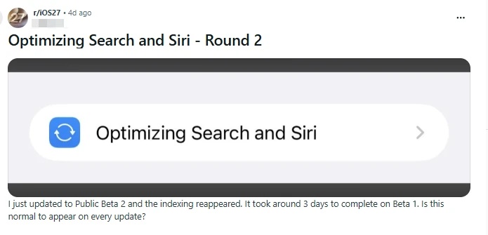 iOS 27 검색 및 Siri 최적화 멈춤